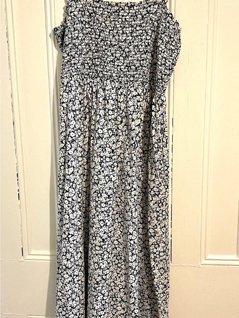 Old Navy Smocked Midi Dress - Navy Blue and White Floral Pattern - Size L - Picture 2 of 4